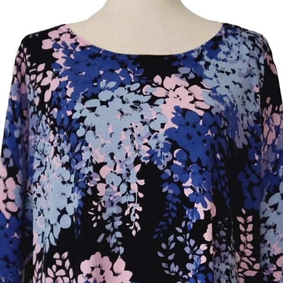 Talbots Blue Floral Bateau Neck Back Button 3/4 Sleeve Sweater Size 3X Petite - Picture 5 of 7